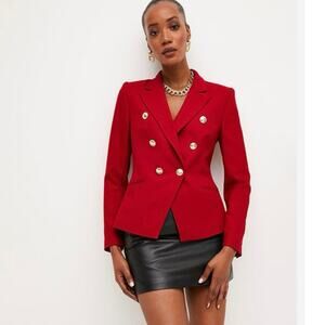 Karen Millen Womens Red Blazer Size US 4 Military Designer Tailored